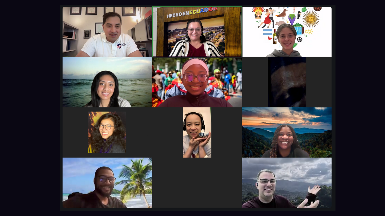A PGM Action Team monthly meeting on Zoom, members waving from their home screens