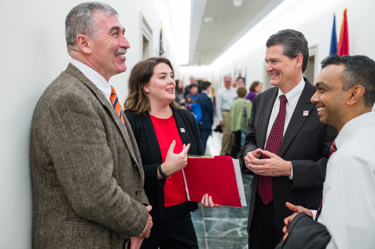 Volunteers laughing together between lobby meetings