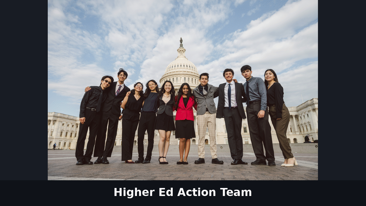 Slideshow of CCL Action Team members gathered at events, including the Higher Ed Action Team on the Capitol steps
